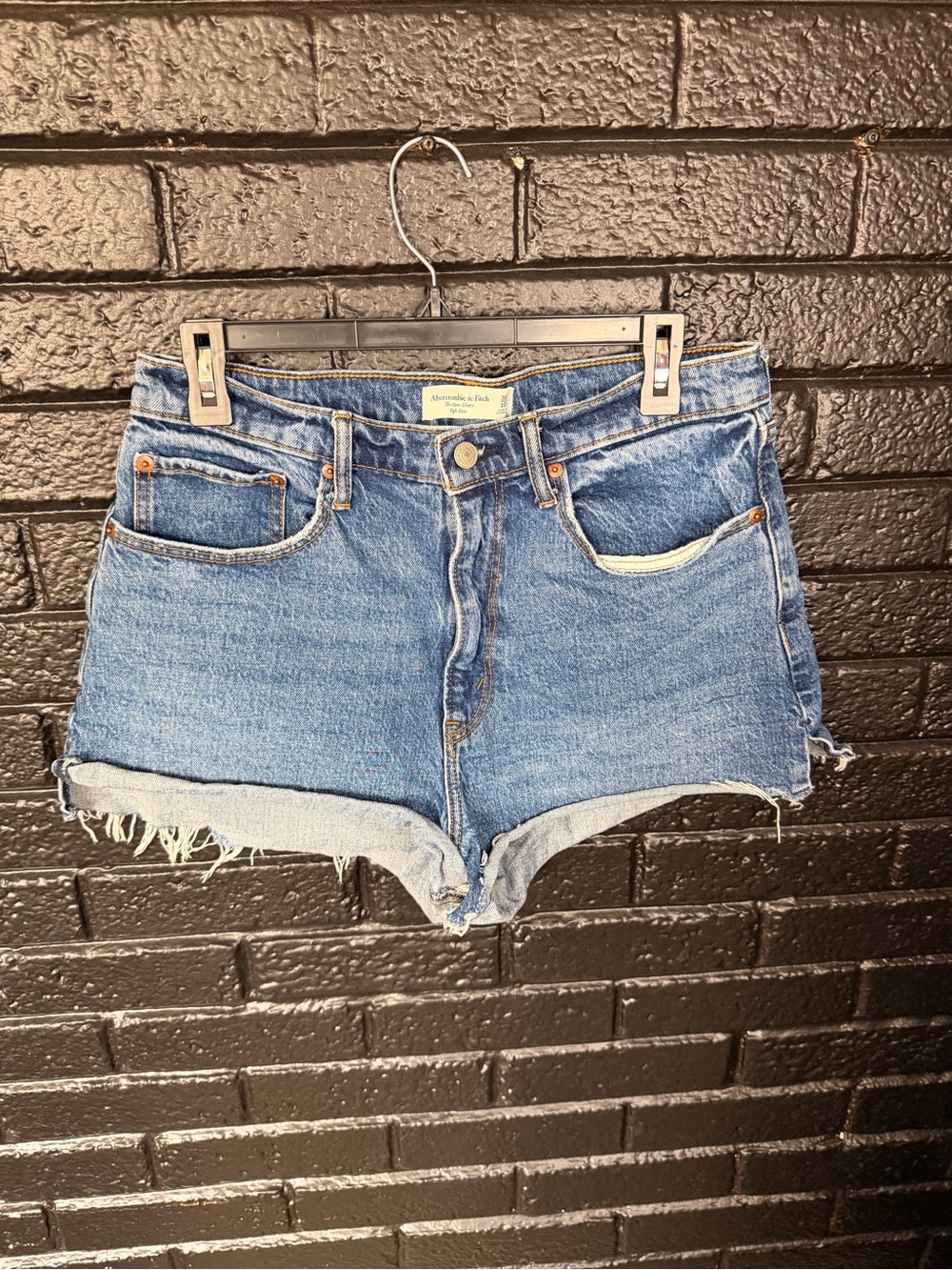 Abercrombie & Fitch Women's Blue Denim High-Rise Cutoff Shorts | Size 10 Curve